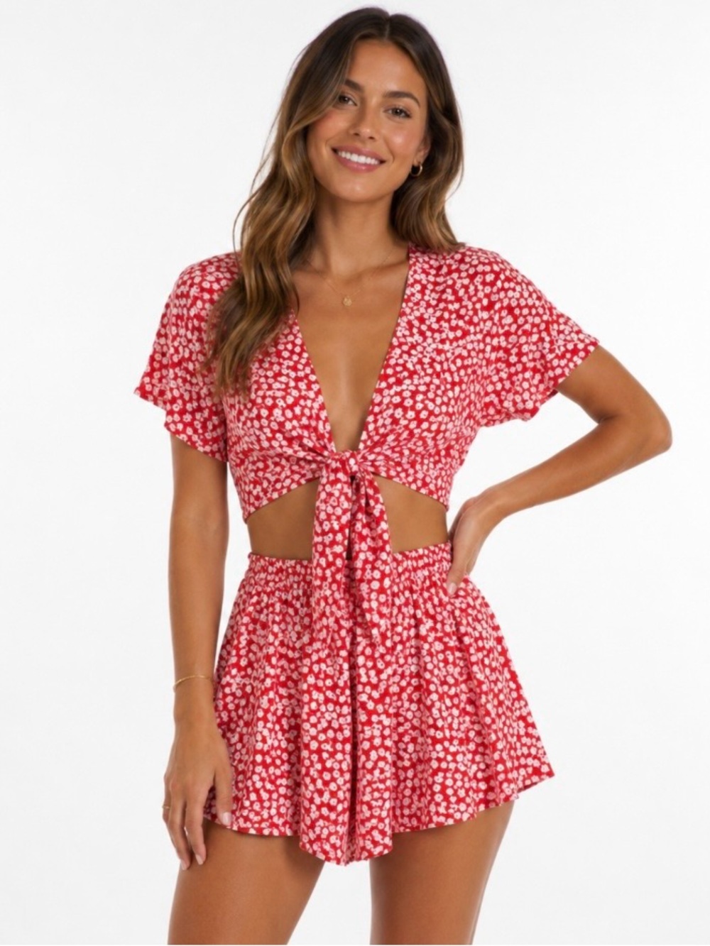 PRINCESS POLLY | Ditsy Floral Print Open Cut Out Tie Front Romper Sz. 10